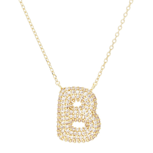 Crystal Puf Initial Necklace B