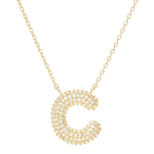 Crystal Puf Initial Necklace C