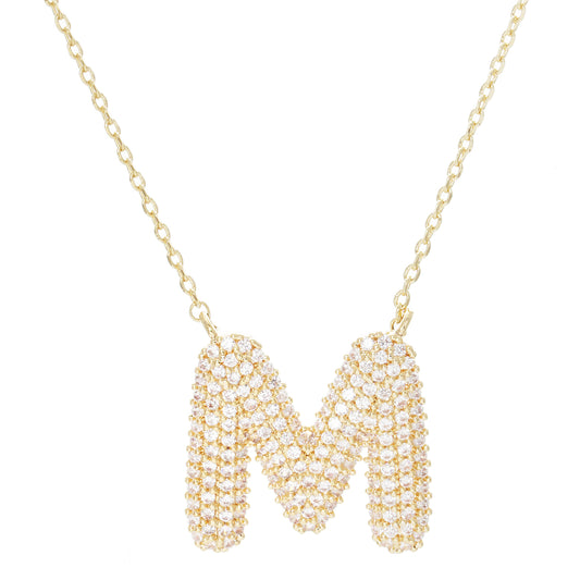 Crystal Puf Initial Necklace M