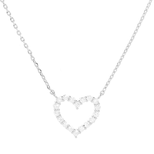 Open Heart Crystal Necklace Silver