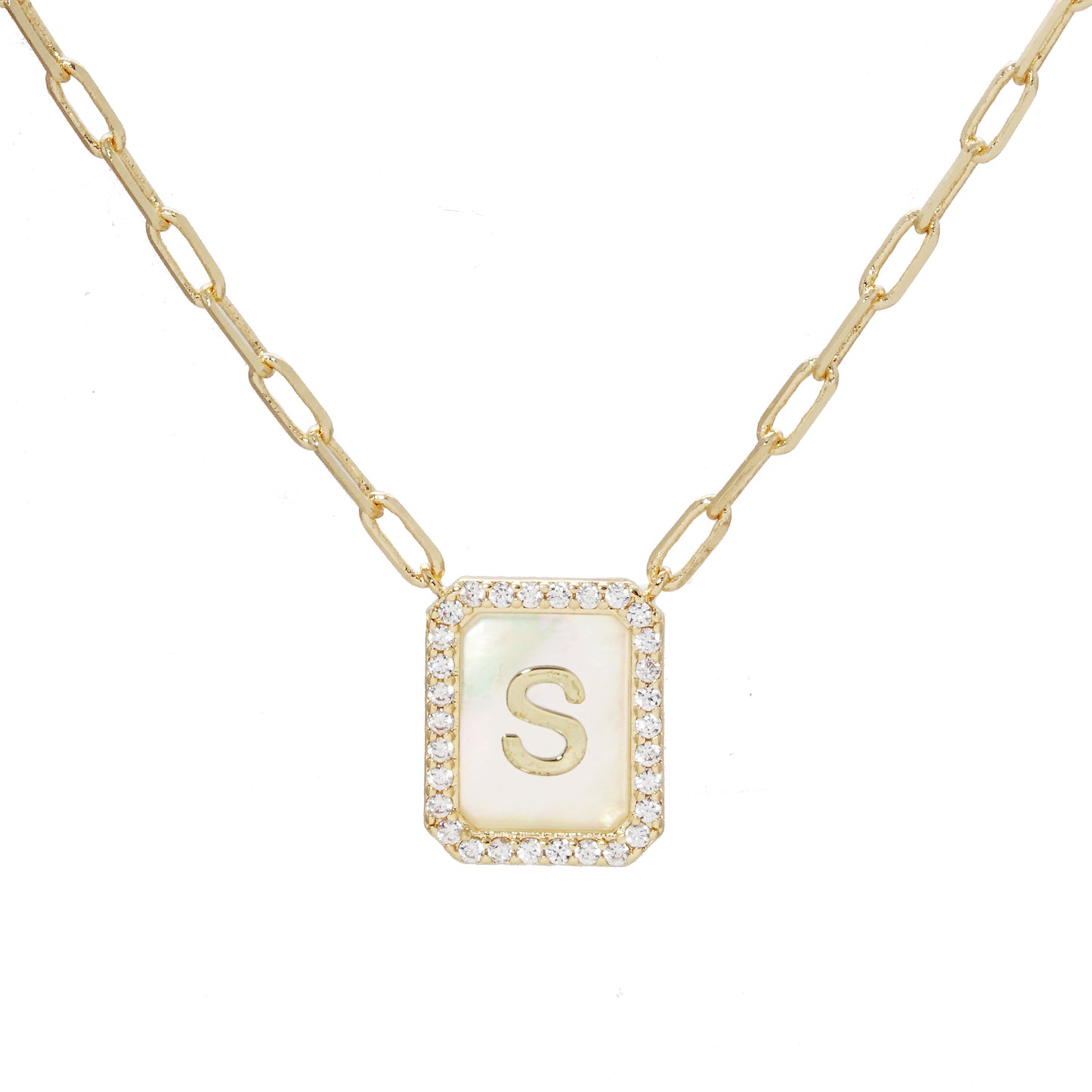 Mop Crystal Tag Necklace S