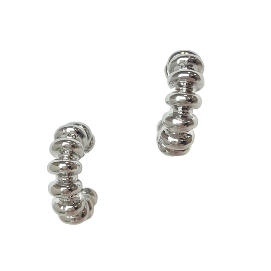 Ridged Crystal Mini Hoop in Silver