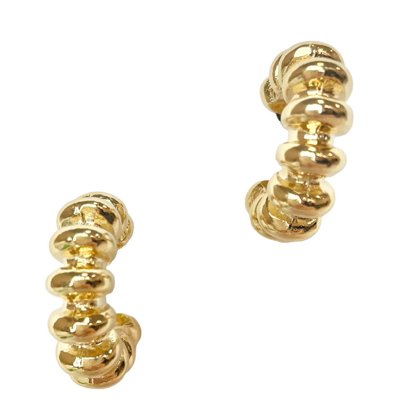 Ridged Crystal Mini Hoop in Gold