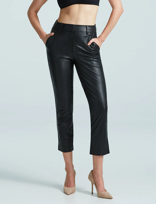 Faux Leather 7/8 Trouser in Black