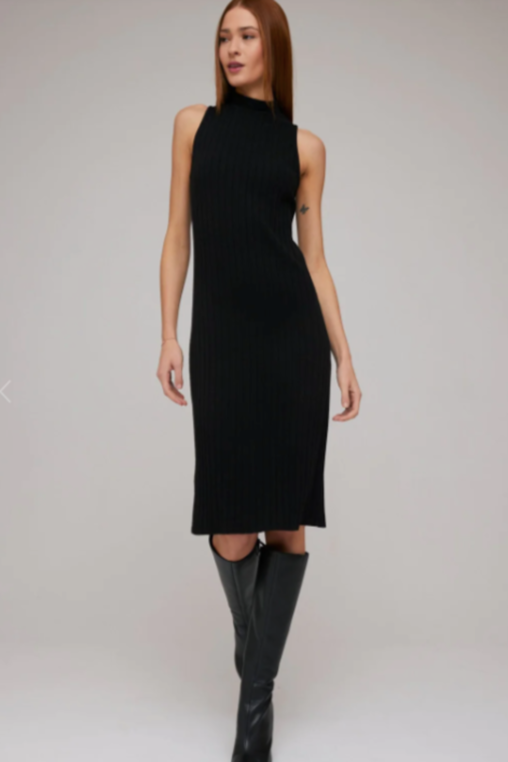 Turtleneck Sleeveless Midi Dress Black