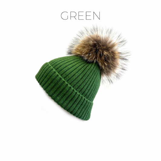 Mohair Wool Pom Hat in Green