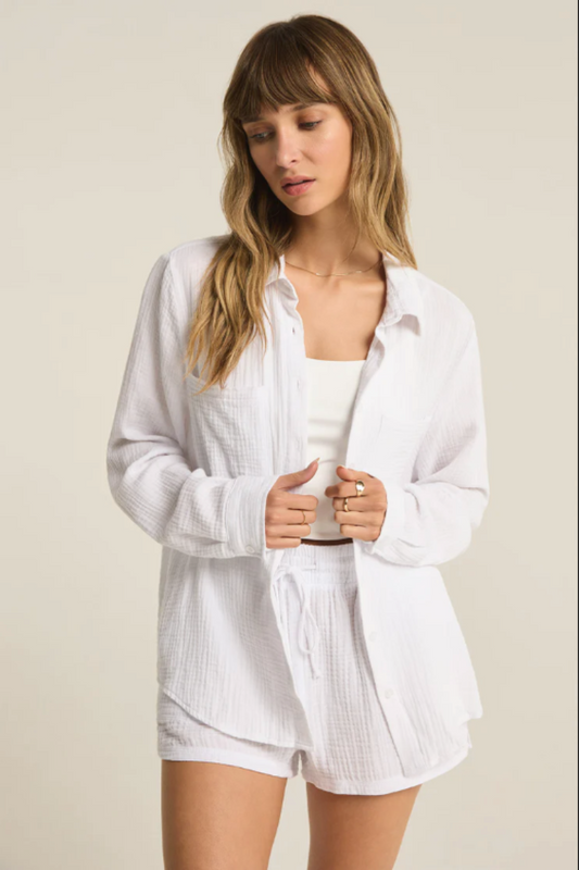 Kaili Button Up Gauze Top in White
