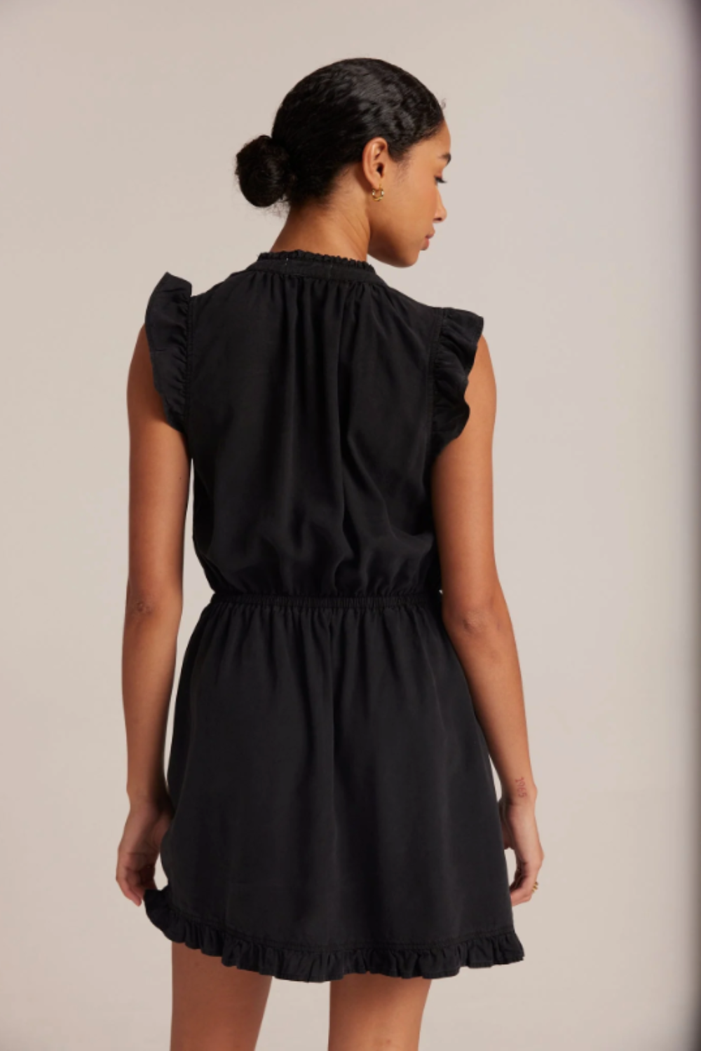 Ruffle Sleeve Mini Dress in Vintage Black
