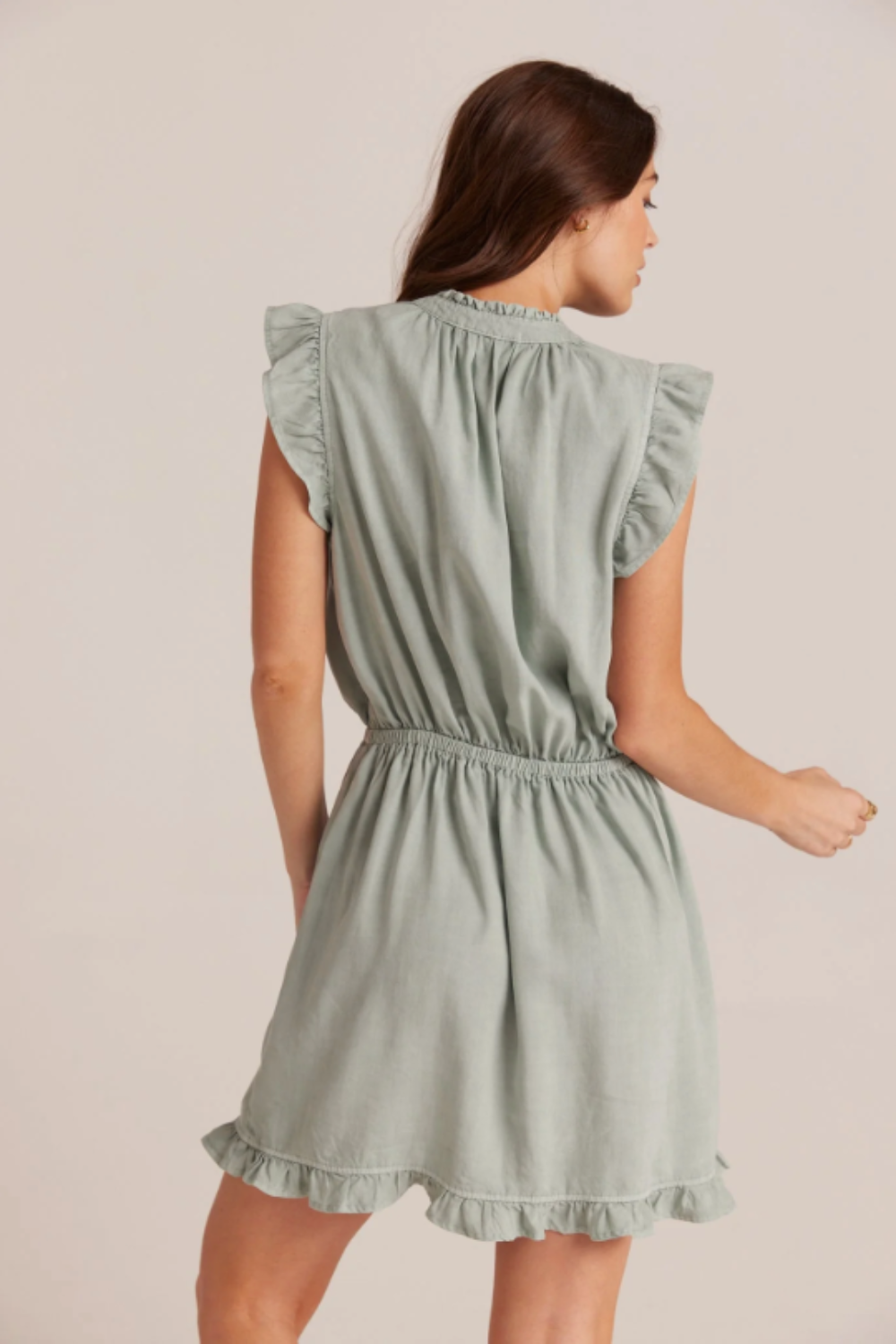 Ruffle Sleeve Mini Dress in Oasis Green