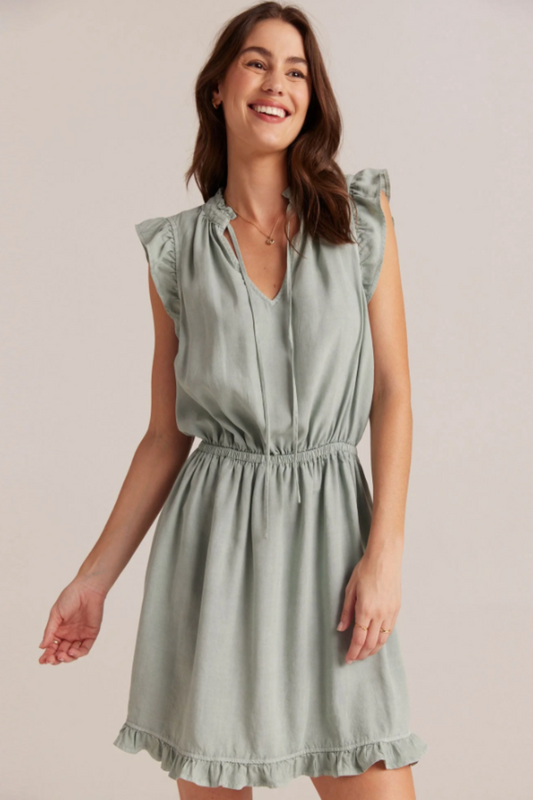 Ruffle Sleeve Mini Dress in Oasis Green