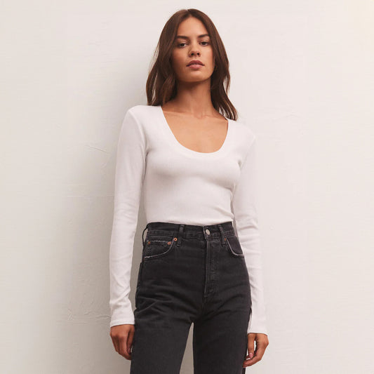 Sirena Rib Long Sleeve Tee in White