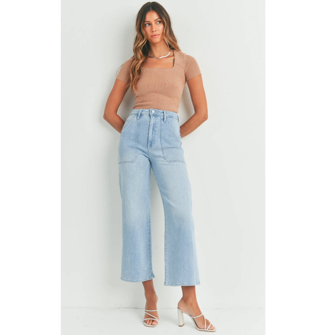 Patch Pocket Wide Leg Flare in Light