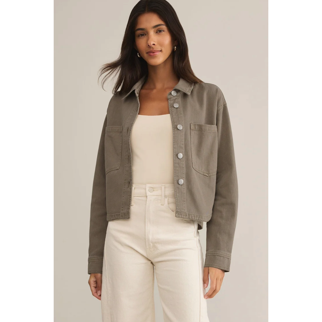 All Day Cropped Denim Jacket in Pebble Moon