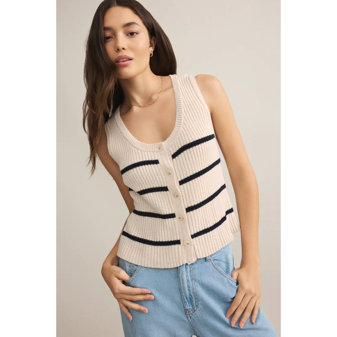 Sycamore Stripe Sweater Vest in Sea Salt