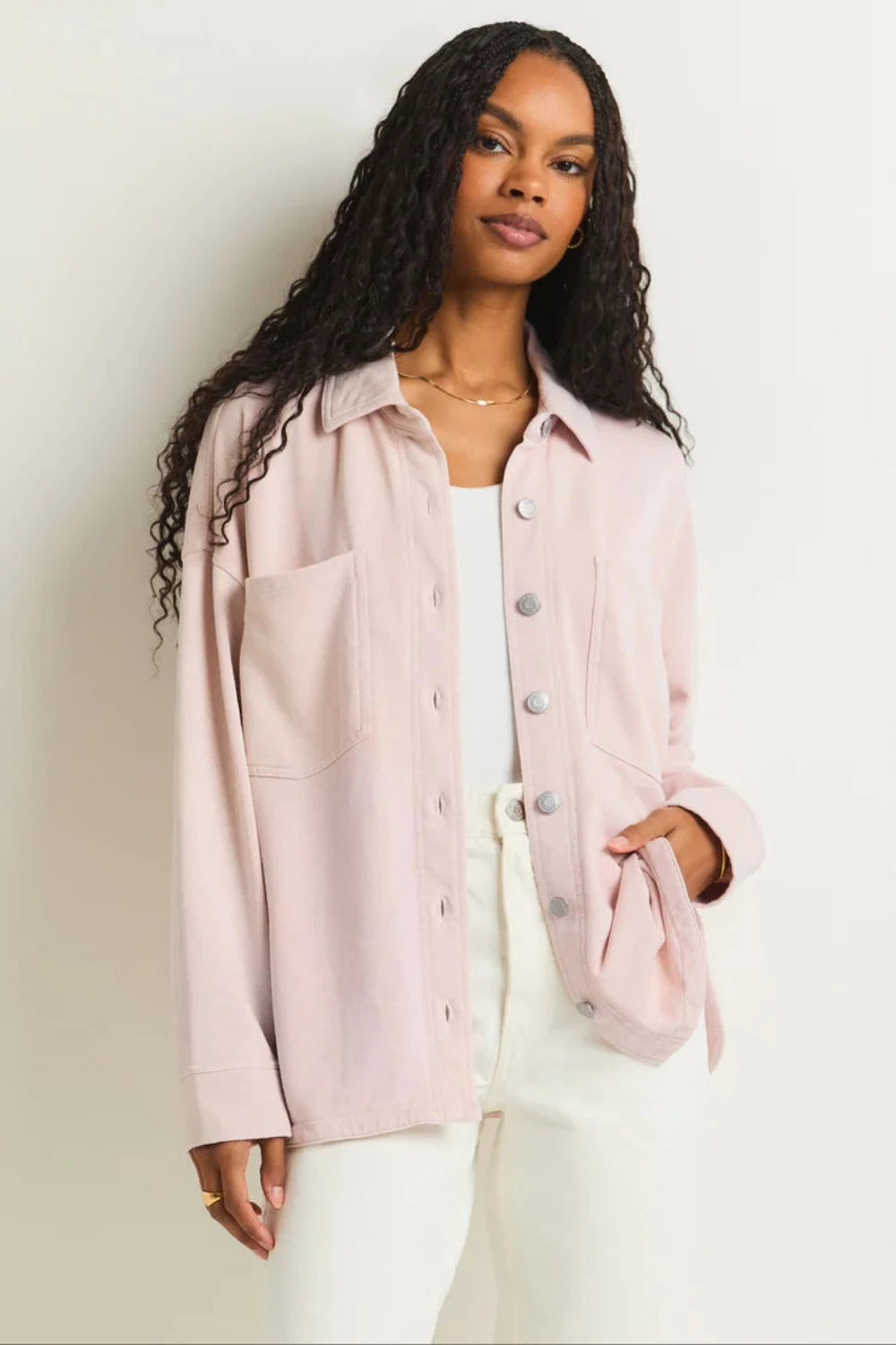 All Day Knit Denim Jacket in Rose