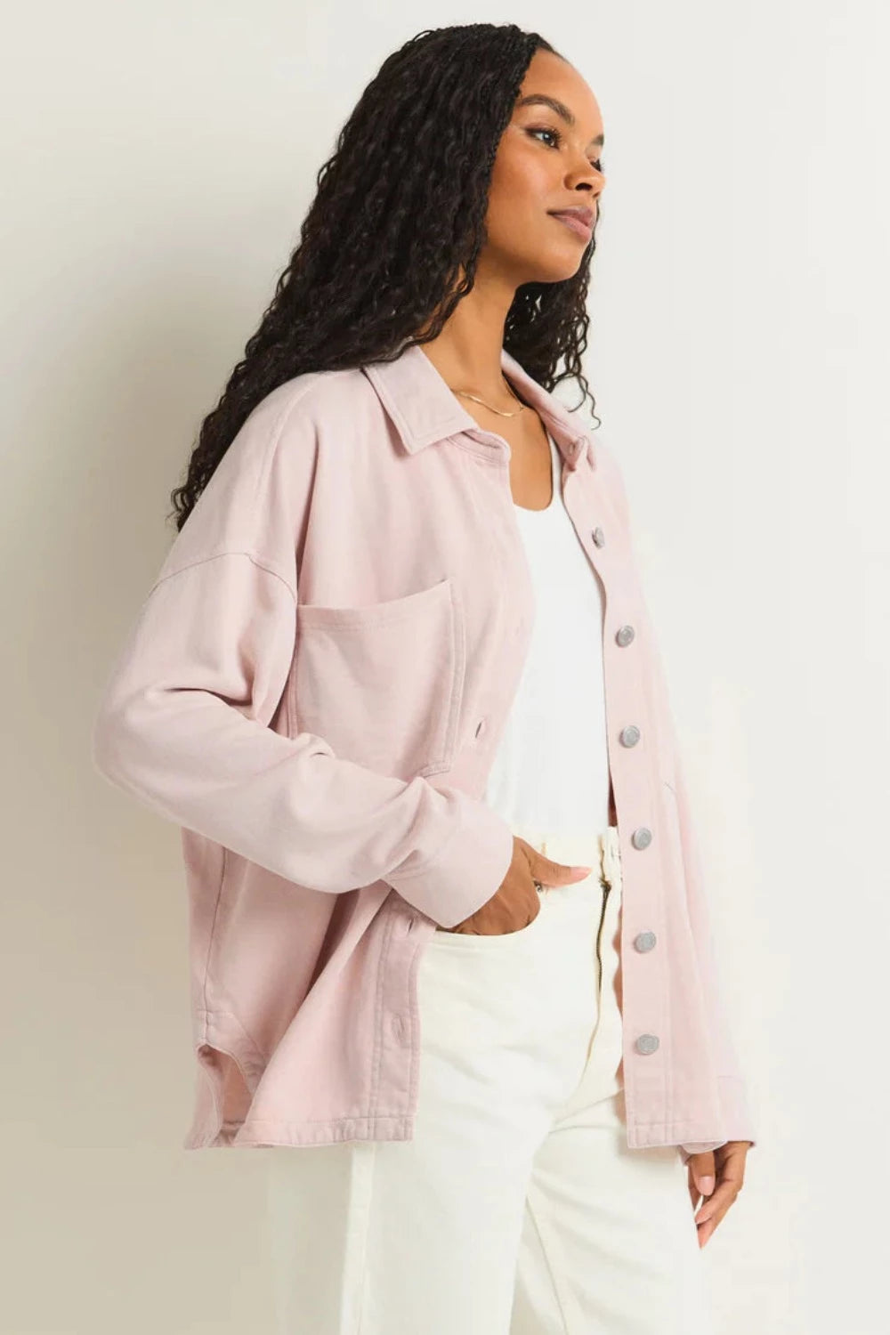 All Day Knit Denim Jacket in Rose