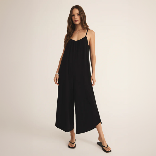 Textured Flared Jumpsuit Black