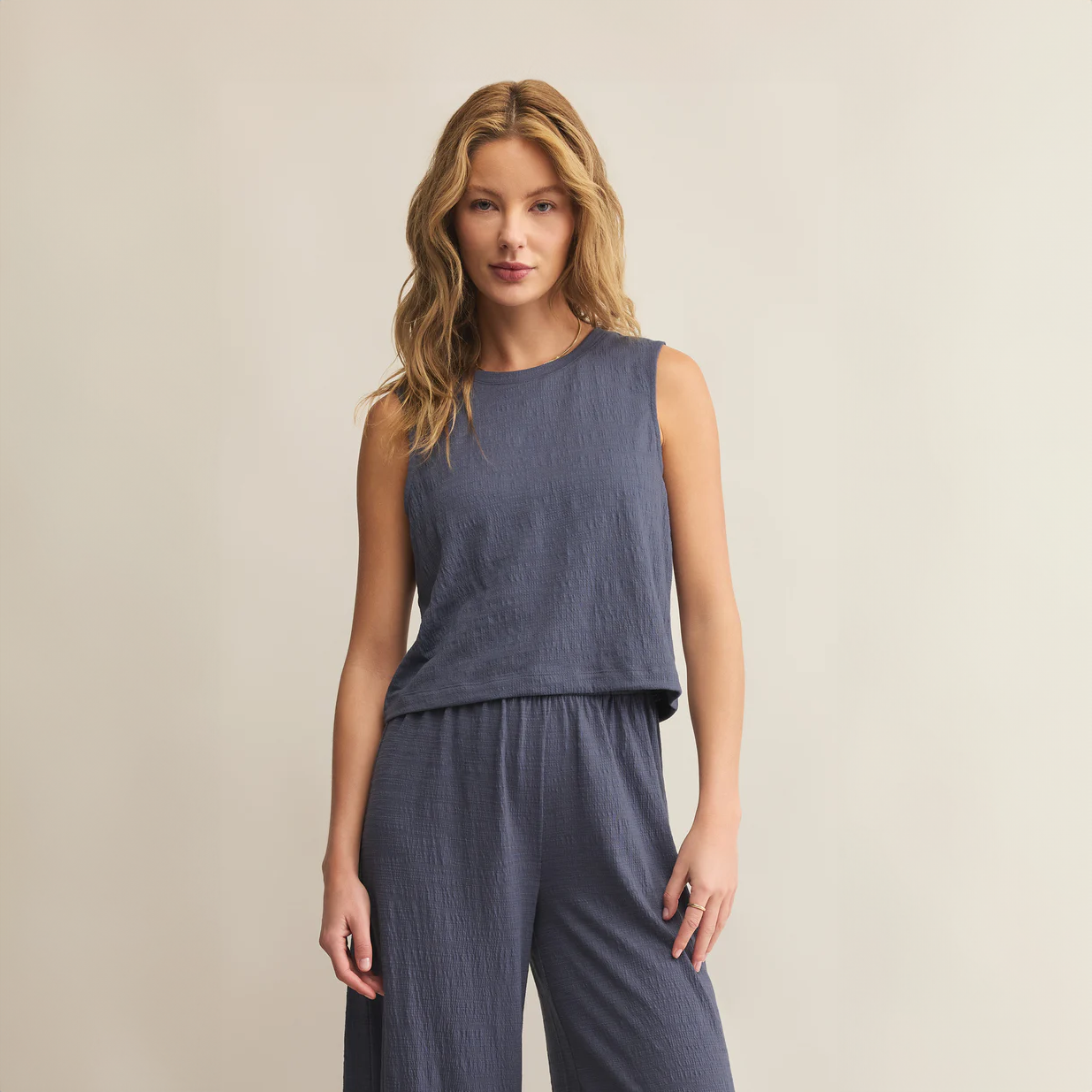 Sloane Textured Top Worn Blue