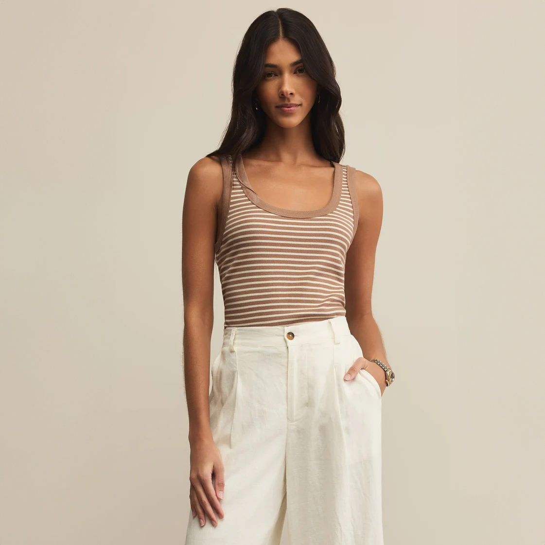 Elin Stripe Rib Tank Iced Coffee