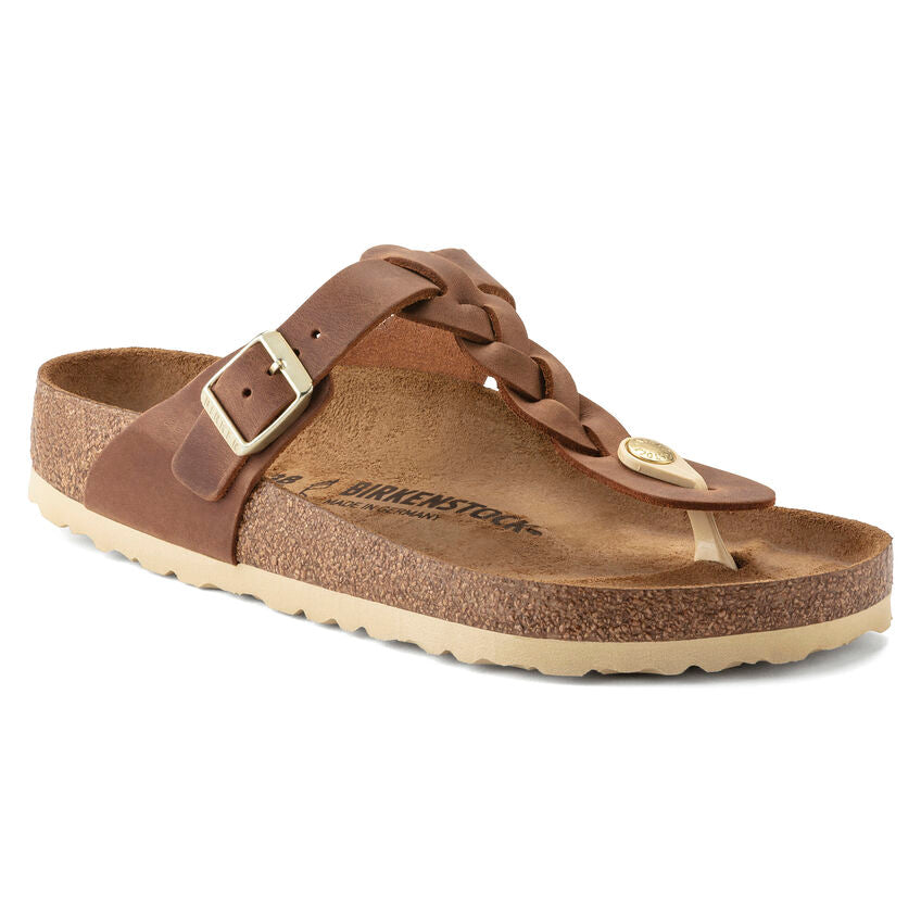Gizeh Braid Leather Sandal in Cognac
