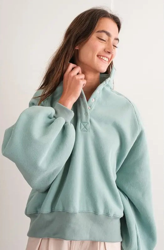 Piper Snap Collared Sweatshirt in Sage