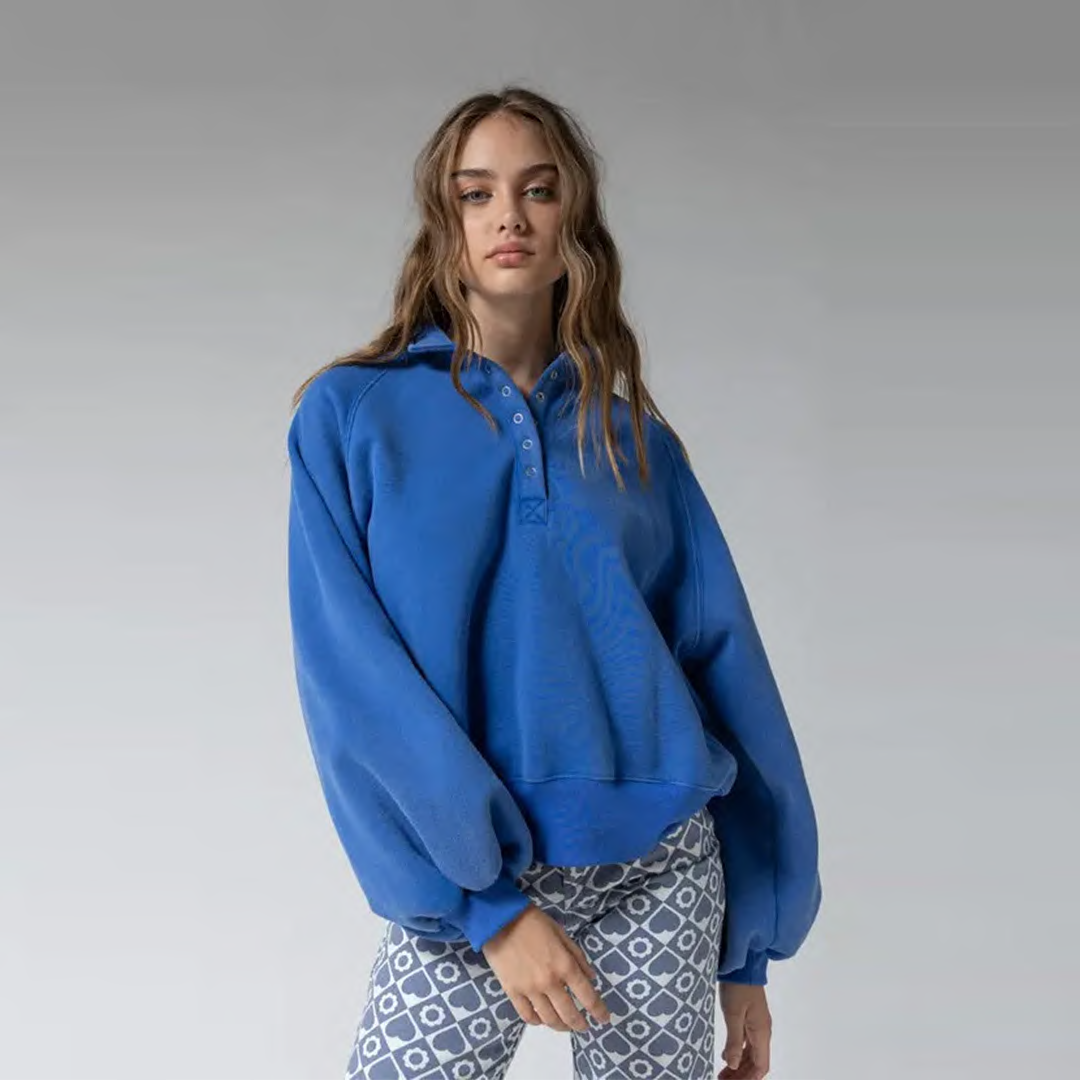 Piper Snap Collared Sweatshirt in Cobalt Blue