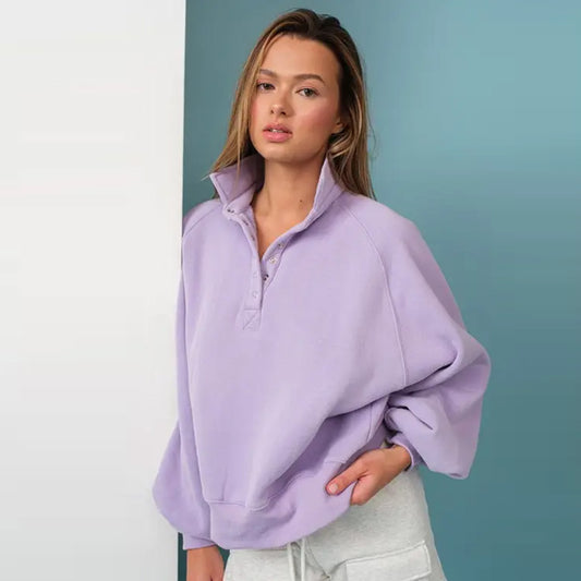 Piper Snap Collared Sweatshirt in Lavender