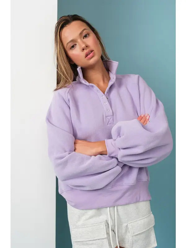 Piper Snap Collared Sweatshirt in Lavender