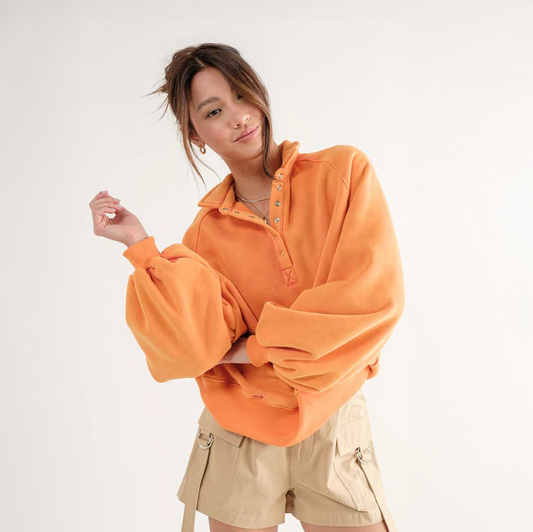 Piper Snap Collared Sweatshirt in Coral