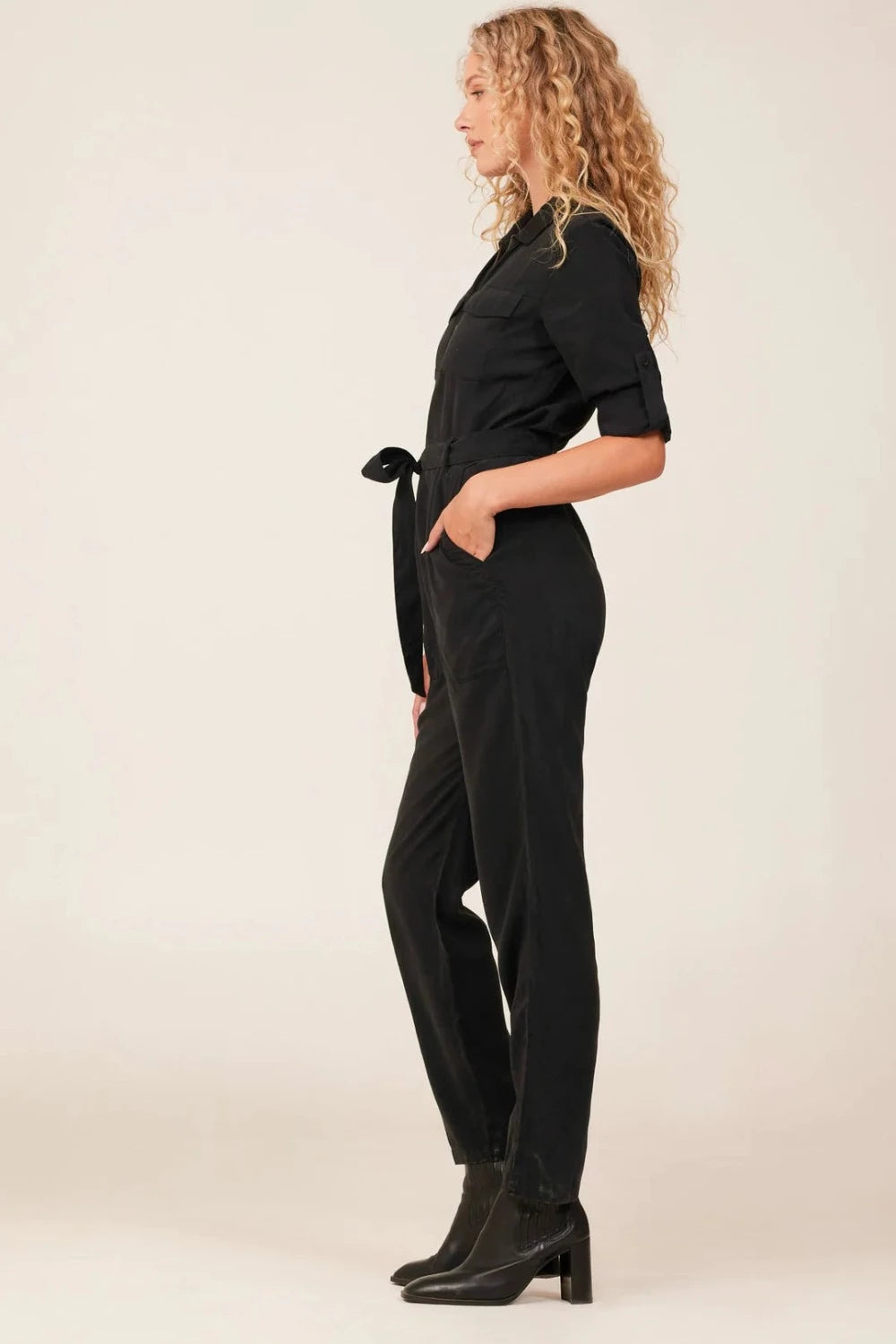 L/S Zip Front Jumpsuit in Vintage Black