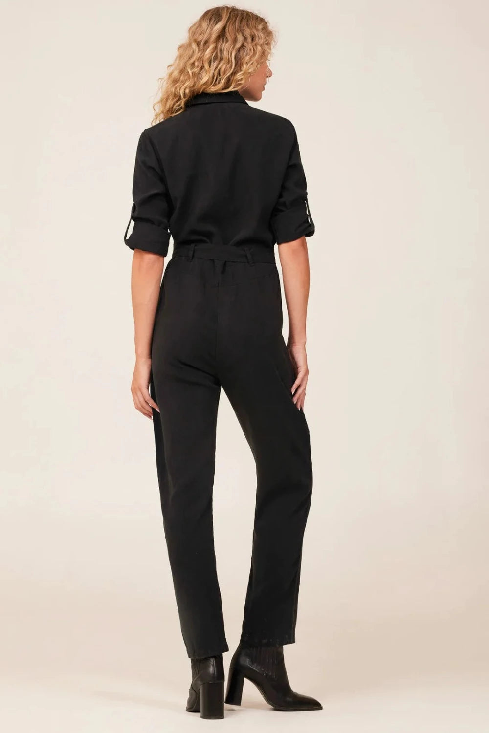 L/S Zip Front Jumpsuit in Vintage Black