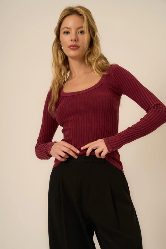 What's The Scoop Rib L/s sangria