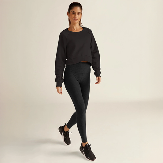 Uplift Cropped Pullover in Black Heather