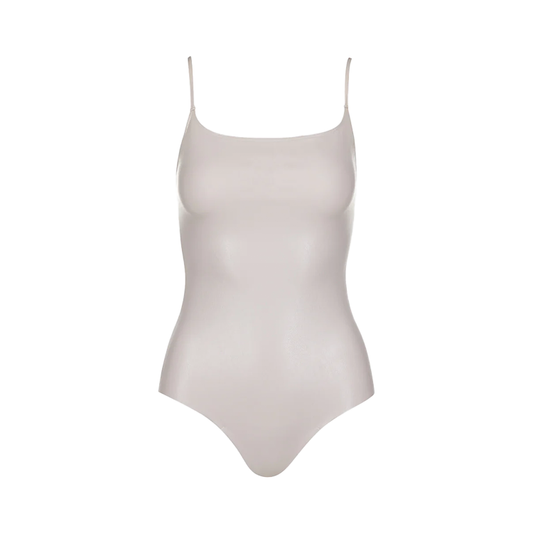 Faux Leather Cami Bodysuit in Porcelain