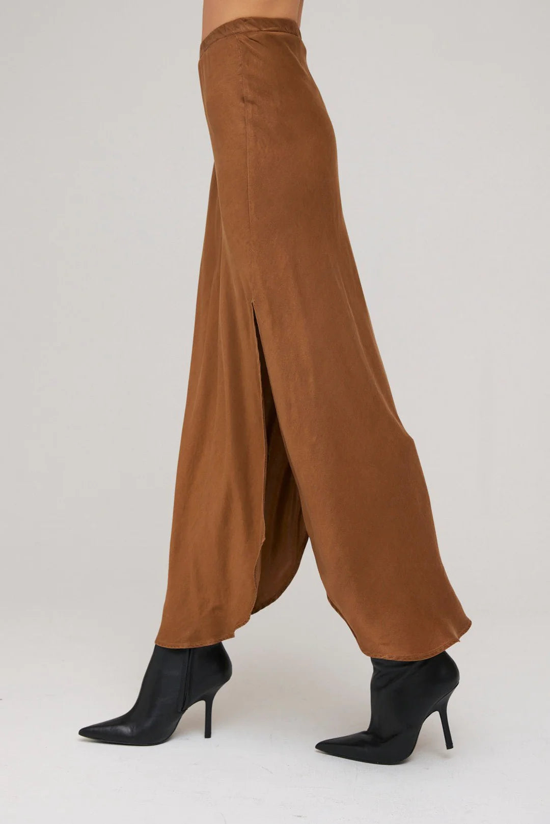Satin Asymmetric Side Slit Bias Skirt in Twilight Gold